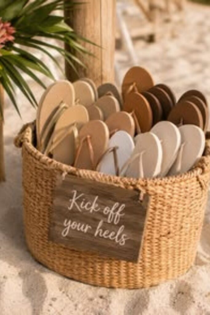 A Barefoot Welcome Station in a Beach Wedding