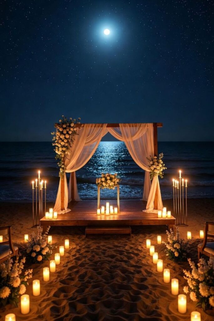 A Romantic Candlelit Reception in a Beach Wedding