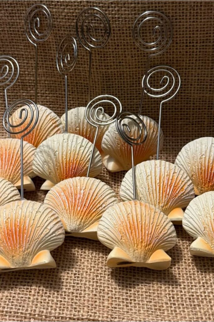 A Seashell Place Card Display in a Beach Wedding