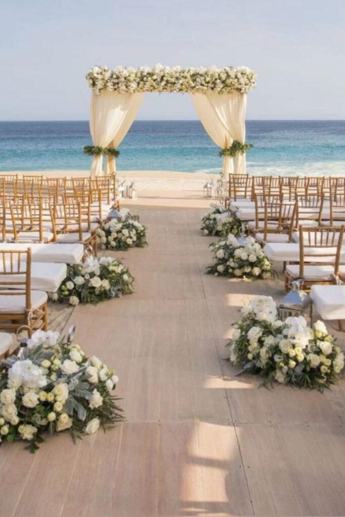 A Statement Ceremony Rug in a Beach Wedding