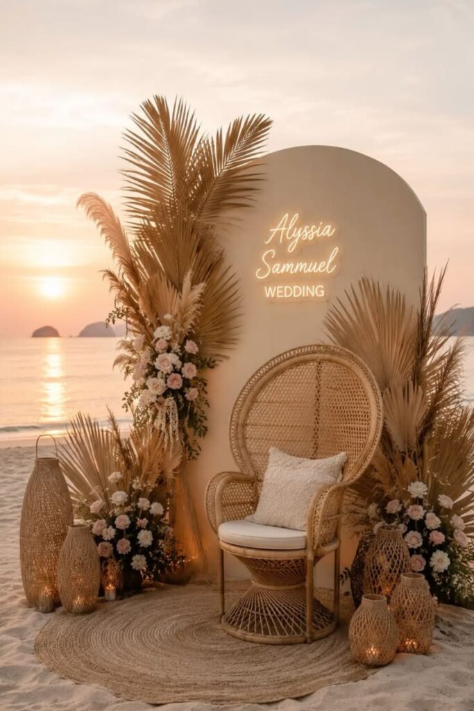 A Tropical Photo Booth in a Beach Wedding