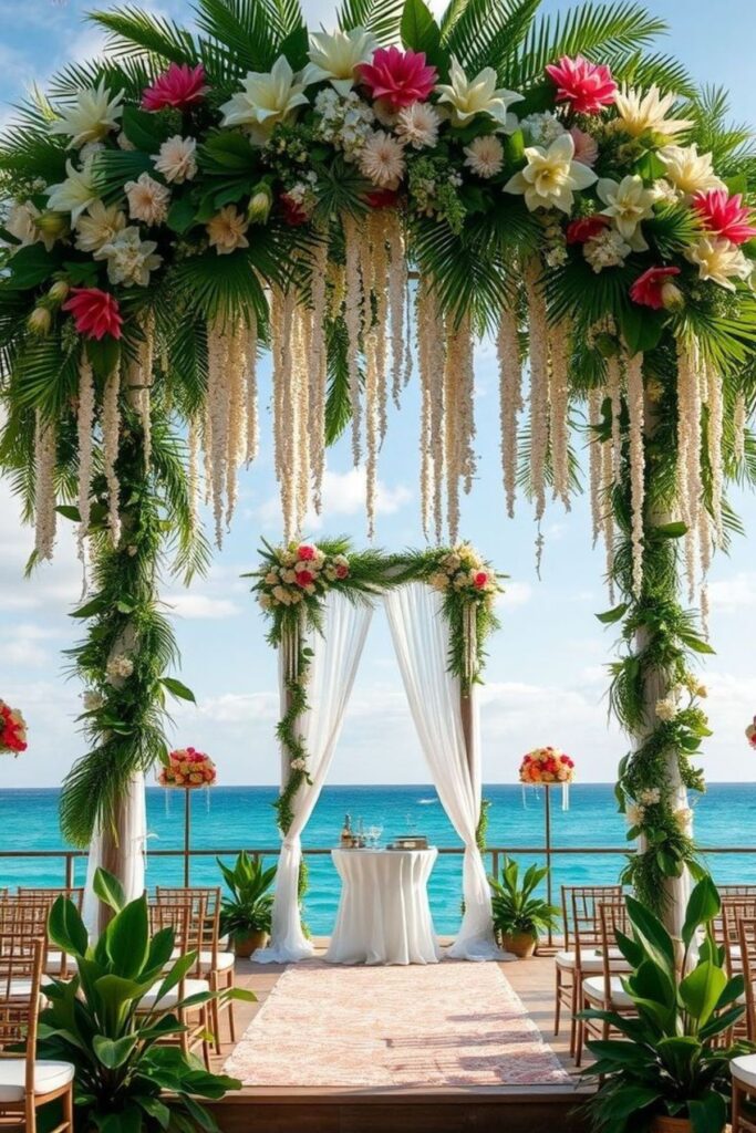 Aisle With Tropical Greenery Wedding Decor