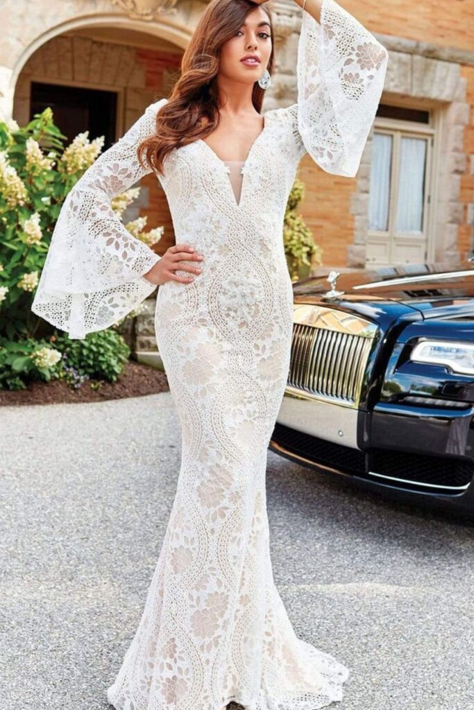 Bell-Sleeve Lace Wedding Dress