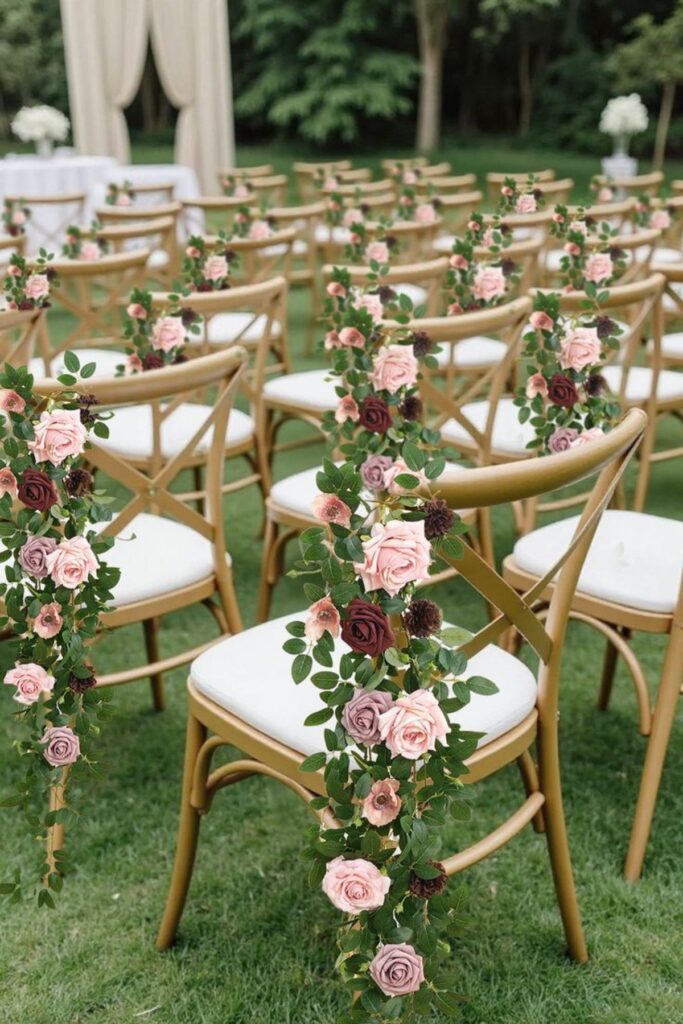 Chairs With Small Floral Arrangements Wedding Decor