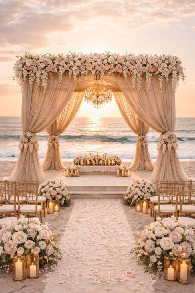 Champagne And Cream Beach Wedding