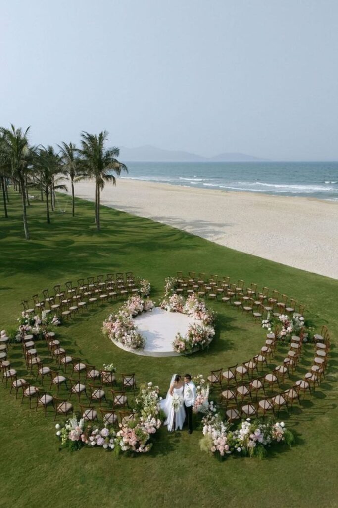 Circular Seating beach wedding ceremony