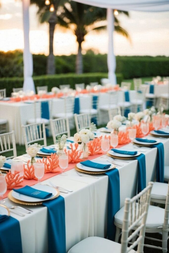 Coral, White, And Ocean Blue Wedding Color Combination