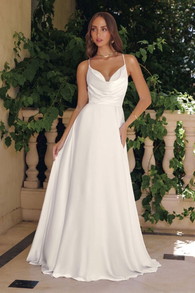 Cowl-Neck Satin Wedding Gown