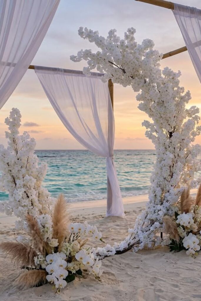 Driftwood Ceremony Backdrop in a Beach Wedding