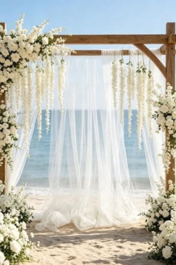 Driftwood Ceremony Backdrop in a Beach Wedding
