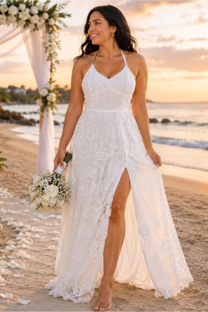 Floral Lace Beach Gown