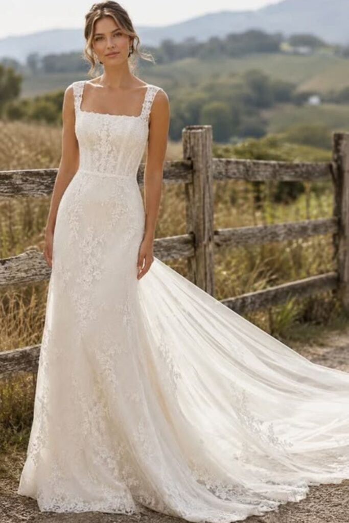 Lace Destination Dress With A Square Neckline