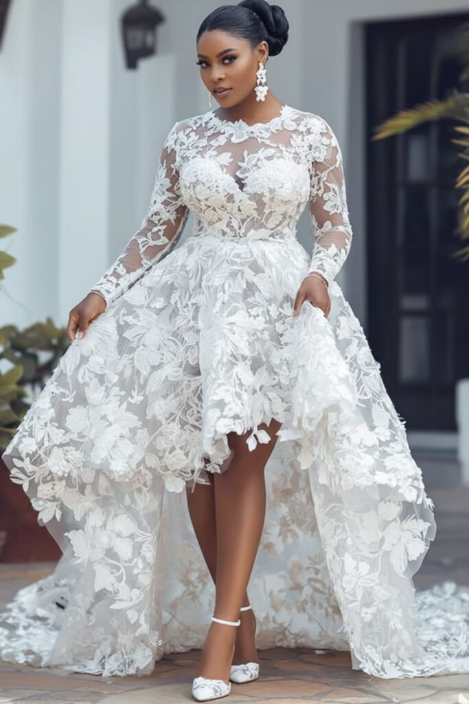 Lace Wedding Dress With A High-Low Hem