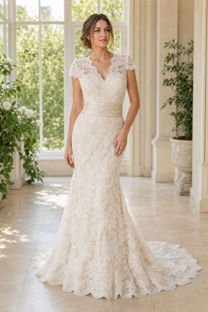 Lace Wedding Dress With Cap Sleeves