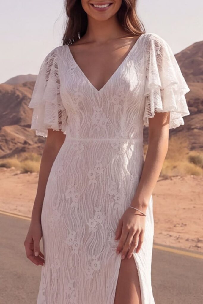 Lace Wedding Dress With Flutter Sleeves