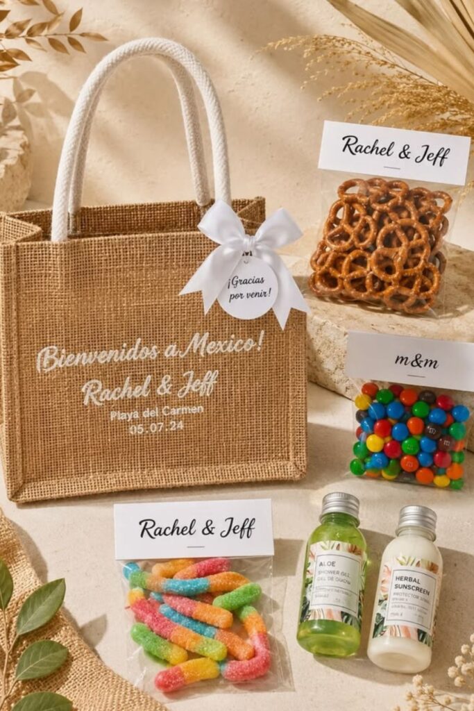 Local Snacks in a welcome wedding bag
