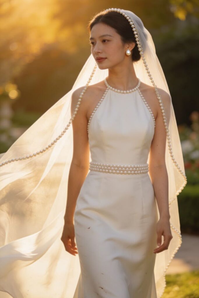 Minimalist Wedding Dress With Pearl Details
