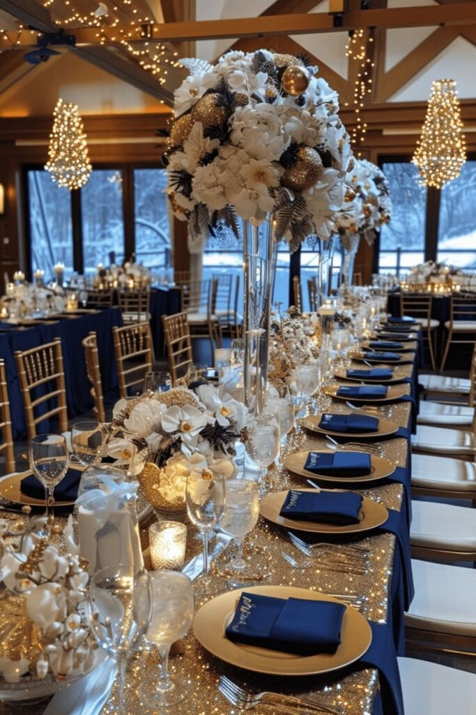 Navy Blue, White, And Gold Wedding Color Combination