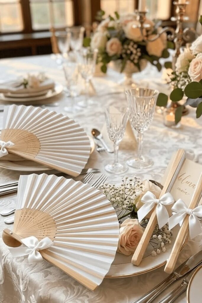 Personalized Wedding Fans in a Beach Wedding