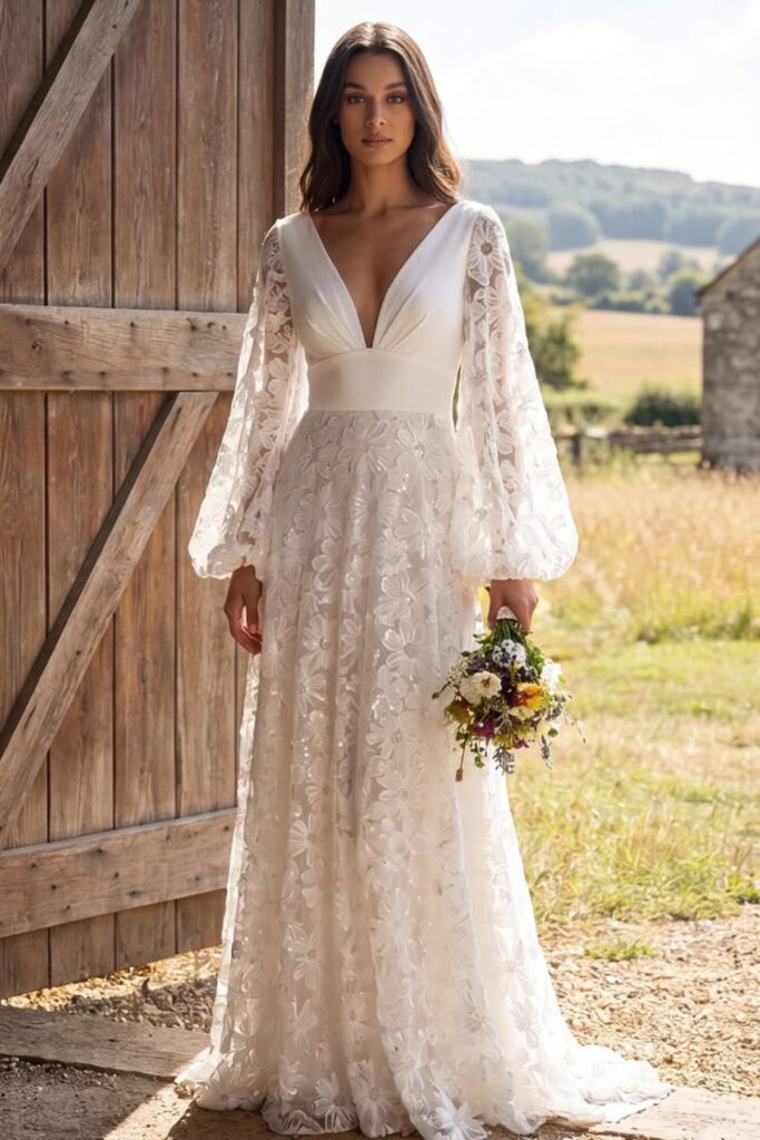 Plunging Neckline Boho Gown