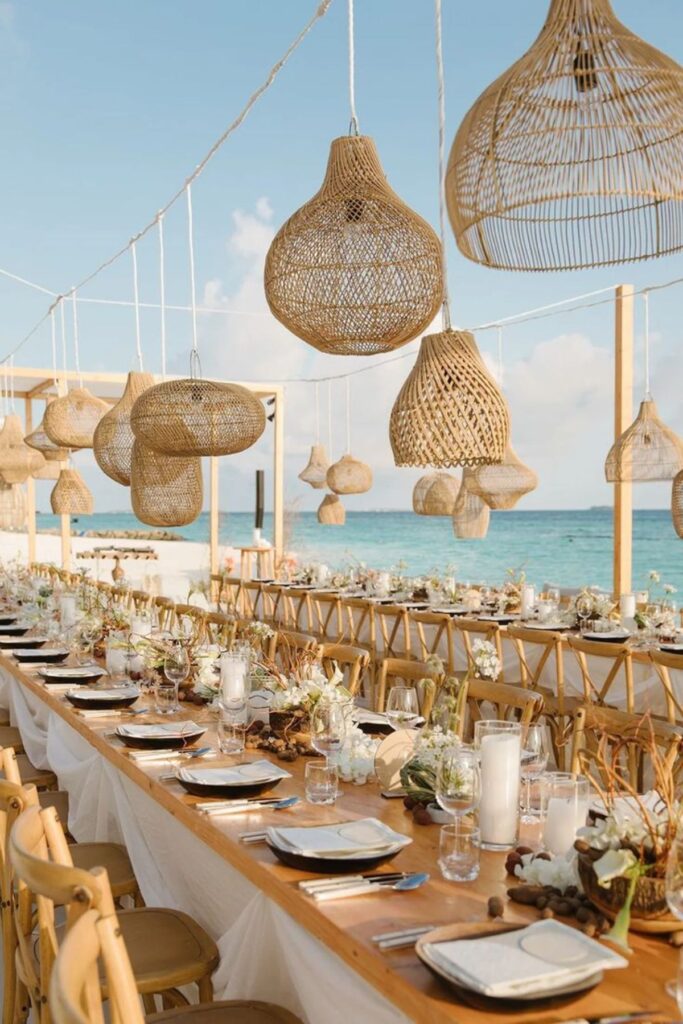 Rattan And Woven Details in a Beach Wedding