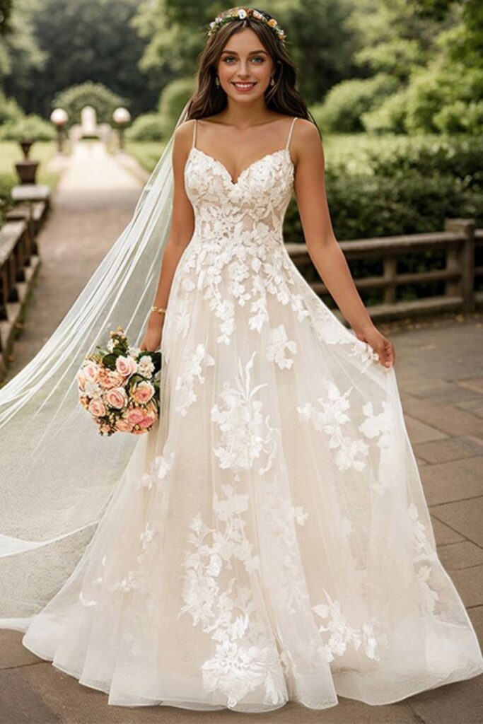 Sleeveless Lace Wedding Gown