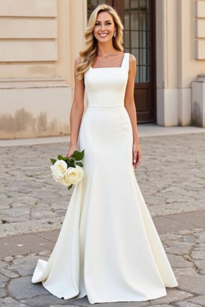 Square-Neck Crepe Wedding Dress