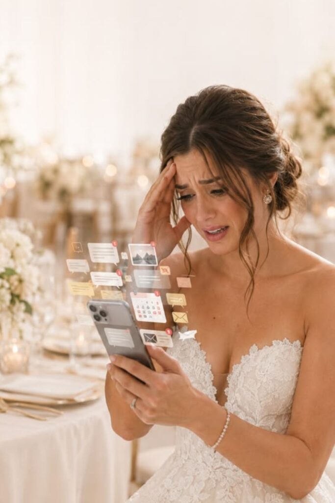 a bride holding her phone 