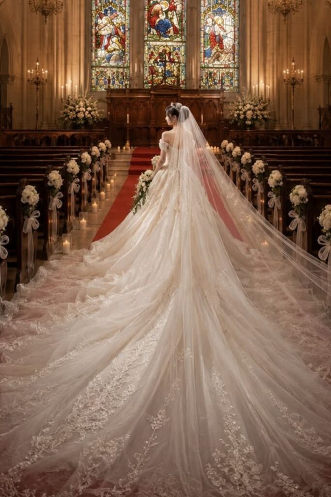 a bride wearing A Train That is Difficult To Manage