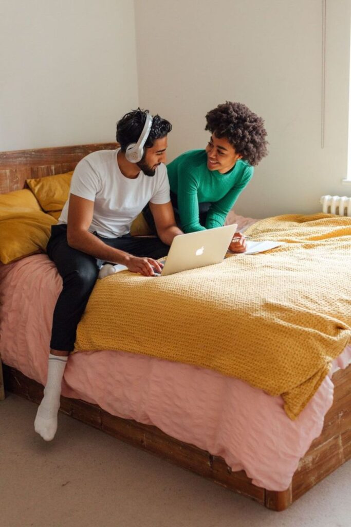 a couple booking travel and accommodation reservation