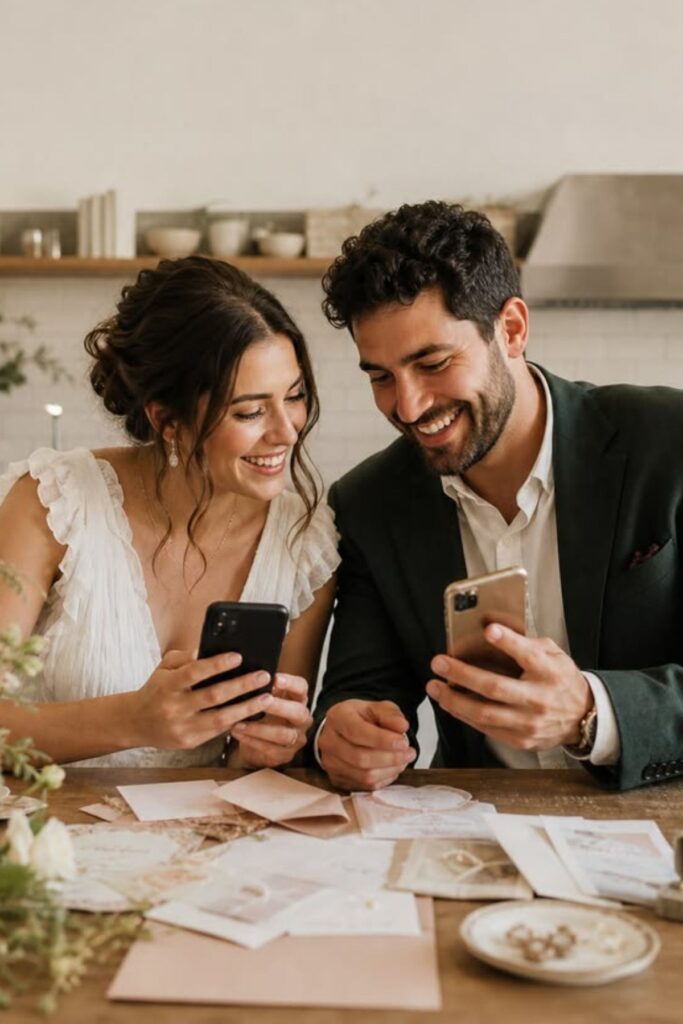 a couple choosing their wedding style