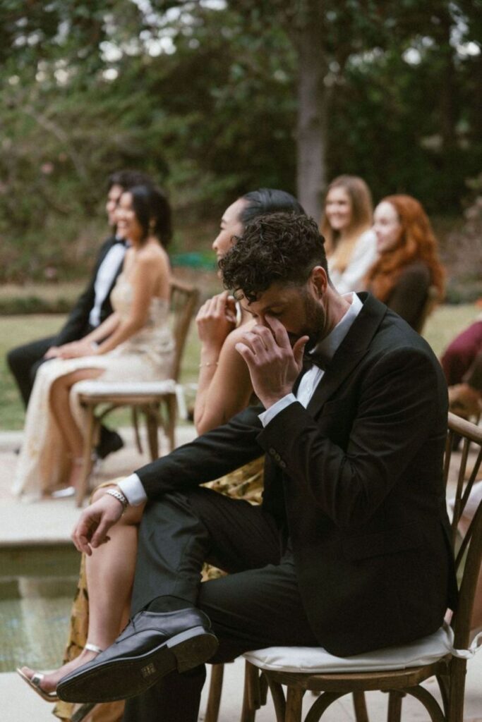 a sad wedding guests