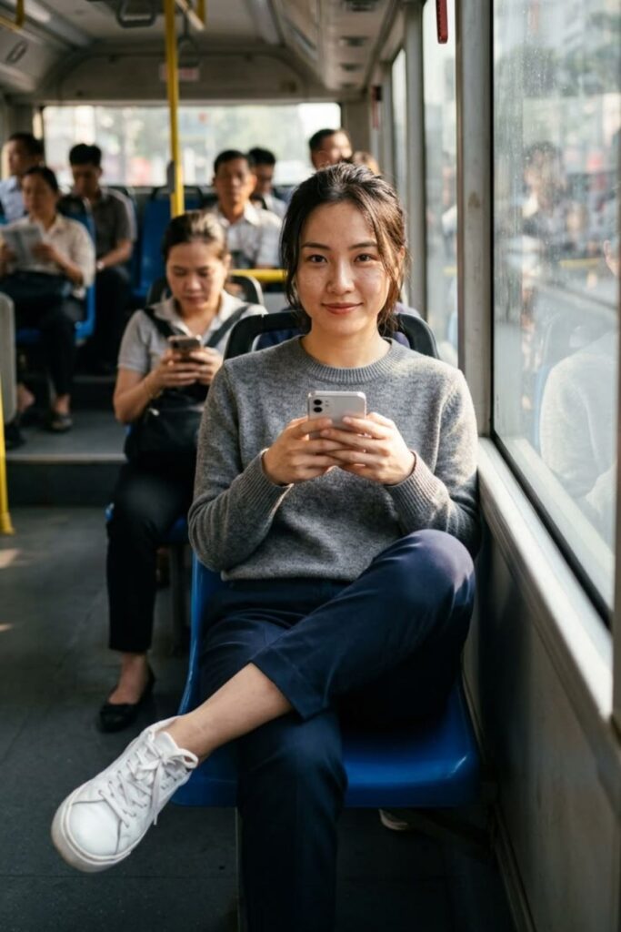 a traveler in a public transportation