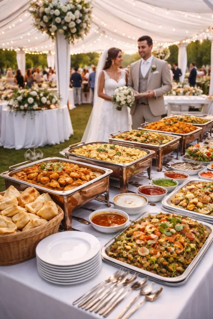 food in a beach wedding