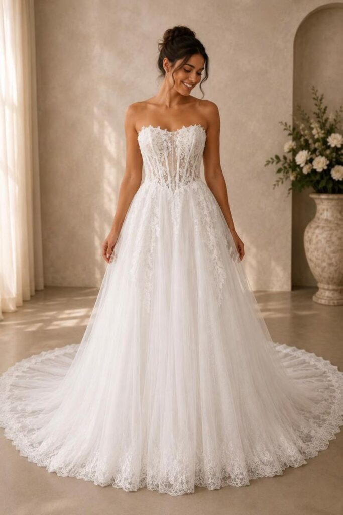strapless tulle Wedding Dress