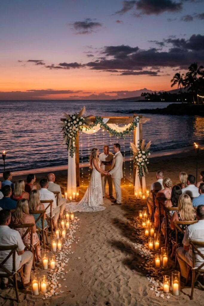 sunset beach wedding ceremony