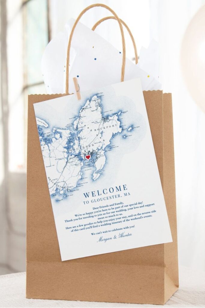 wedding welcome bag containing Local Map