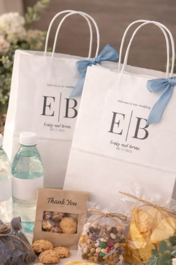 wedding welcome bag containing Local Sweet Treats