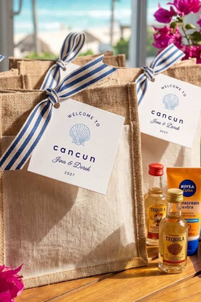 wedding welcome bag containing Mini Sunscreen