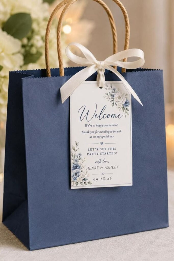 wedding welcome bag containing Personalized Luggage Tag