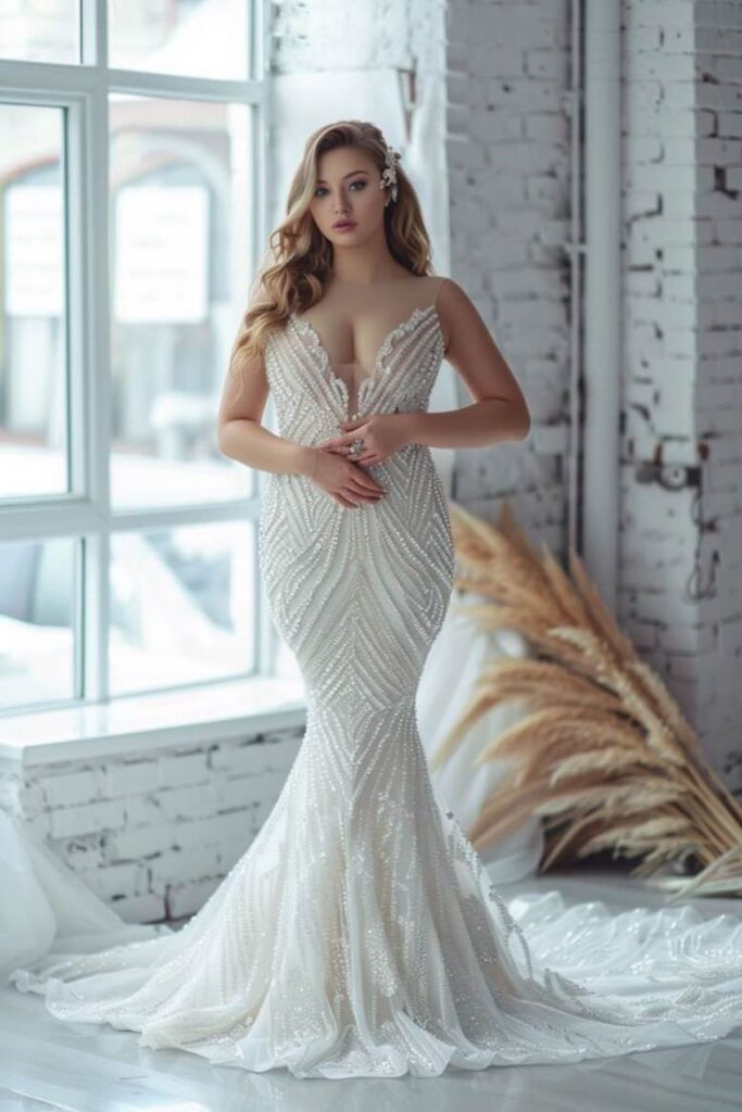 a bride wearing a tight wedding dress