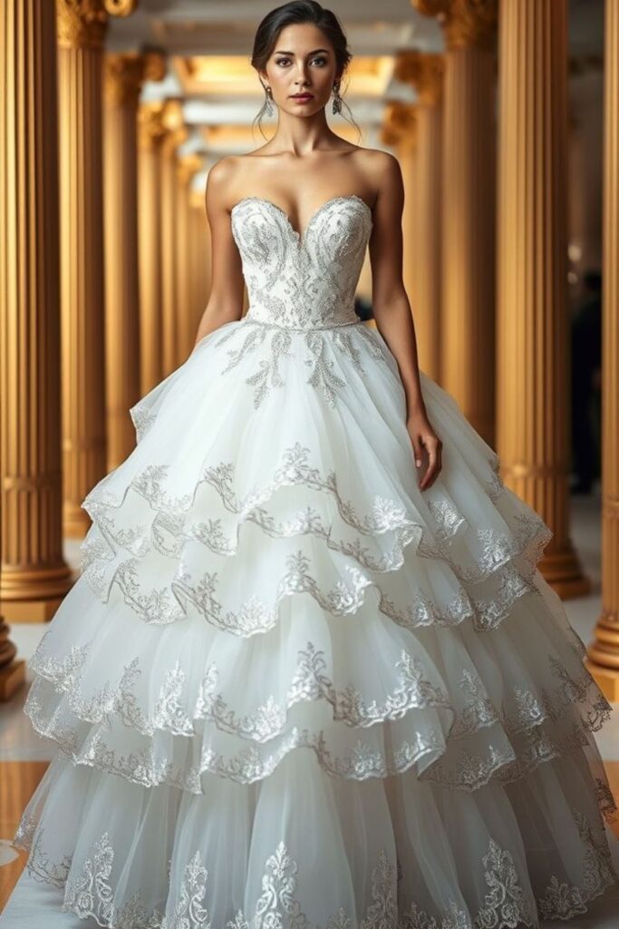 a bride wearing an Organza wedding dress with too much beads