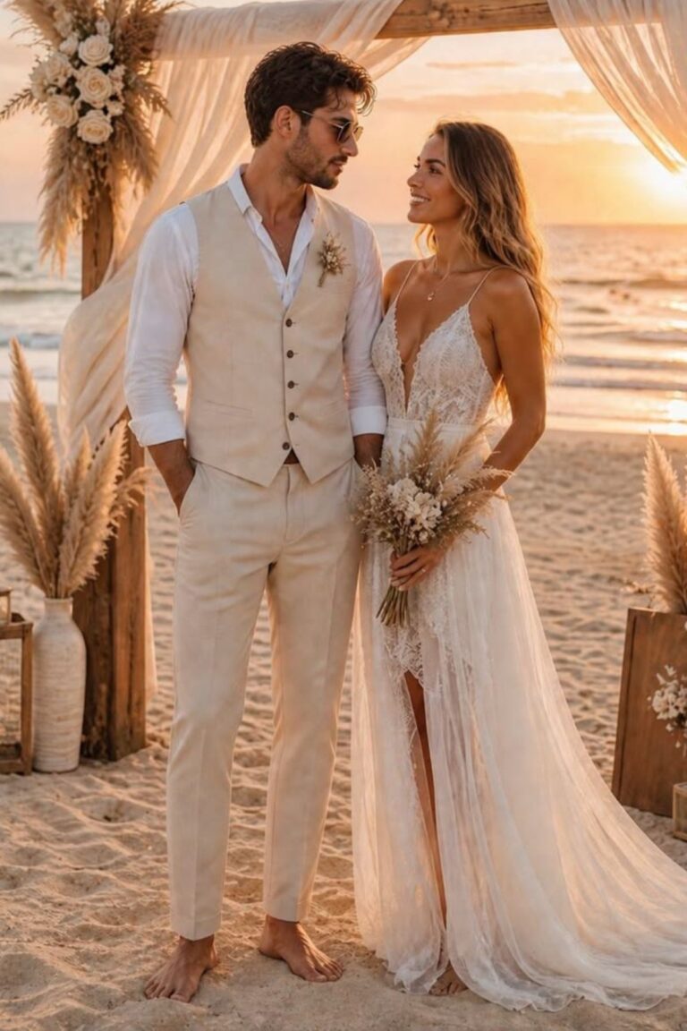 A couple at a wedding destination