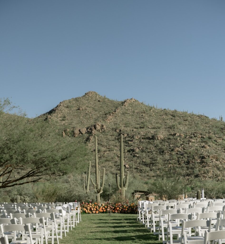 Dove mountain with rocks as the background with chairs arranged for a romantic Colorado weddding