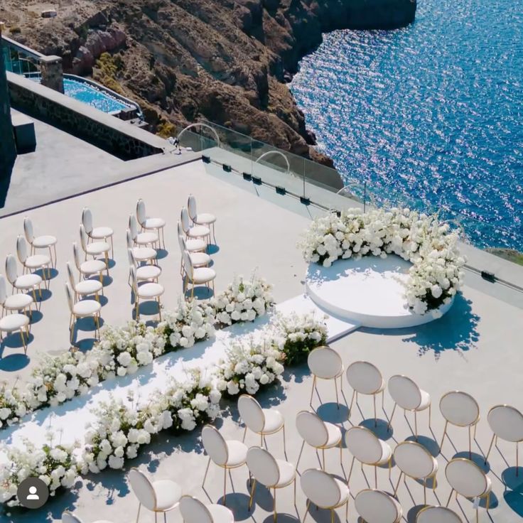 Beachside wedding setting in Santorini, Greece
