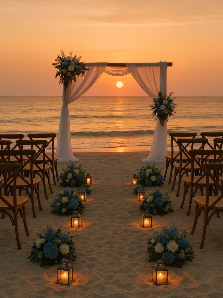 Beautiful destination wedding beach front with minimal decor