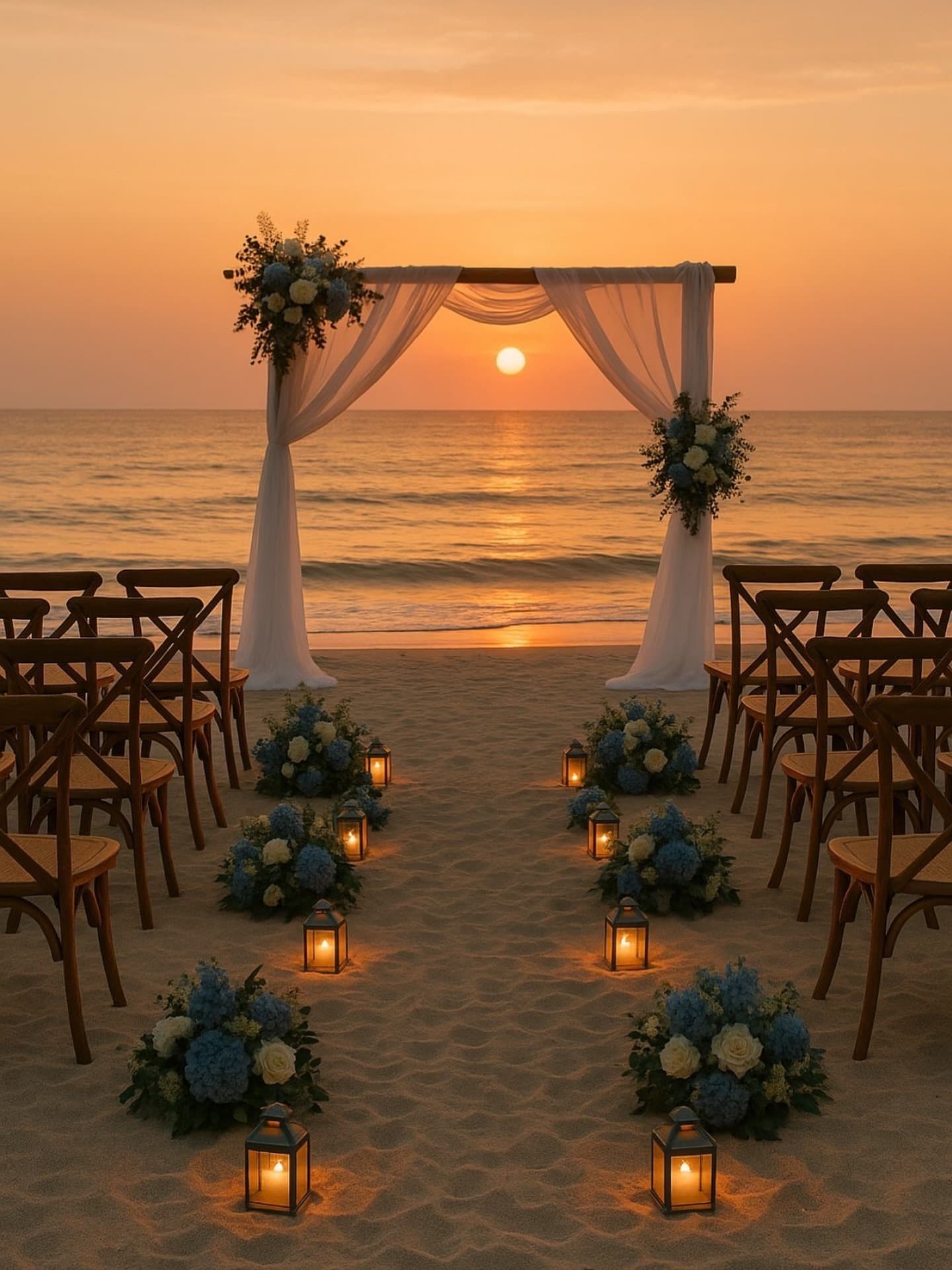 Beautiful destination wedding beach front with minimal decor