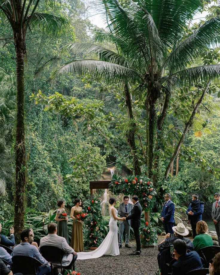 Jungle wedding in the middle of a rainforest in Costa Rica, an eco-friendly dream destination wedding location.