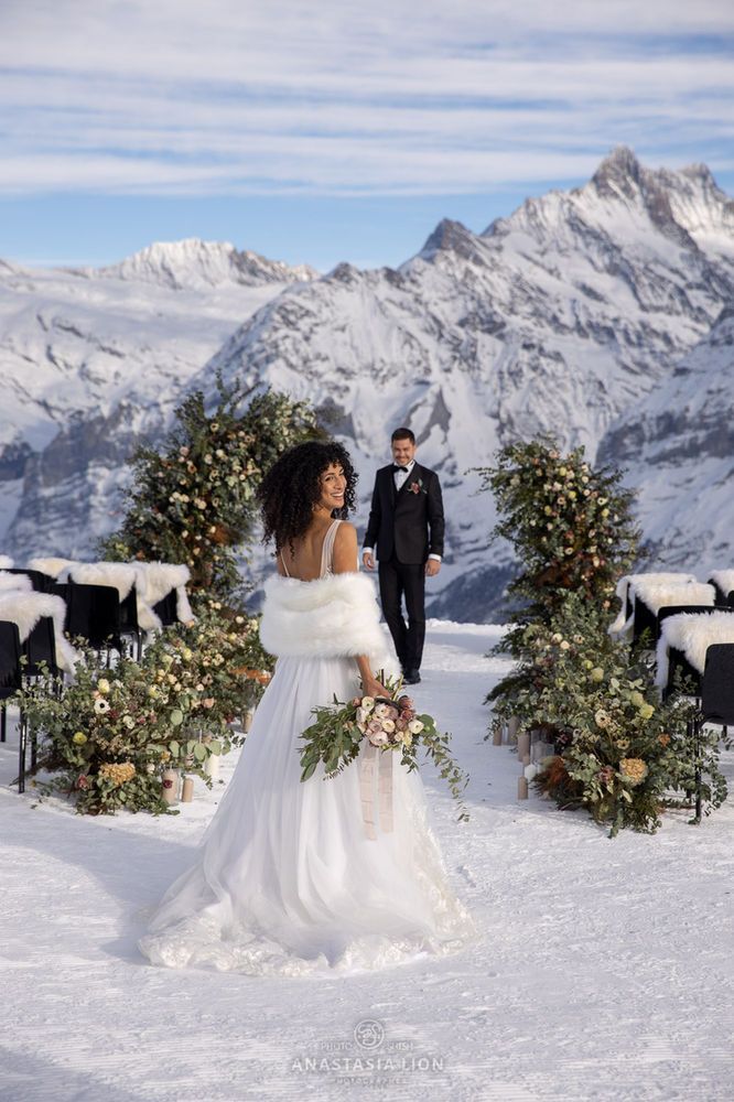 A snow-themed wedding at the Swiss Alps, Switzerland 

