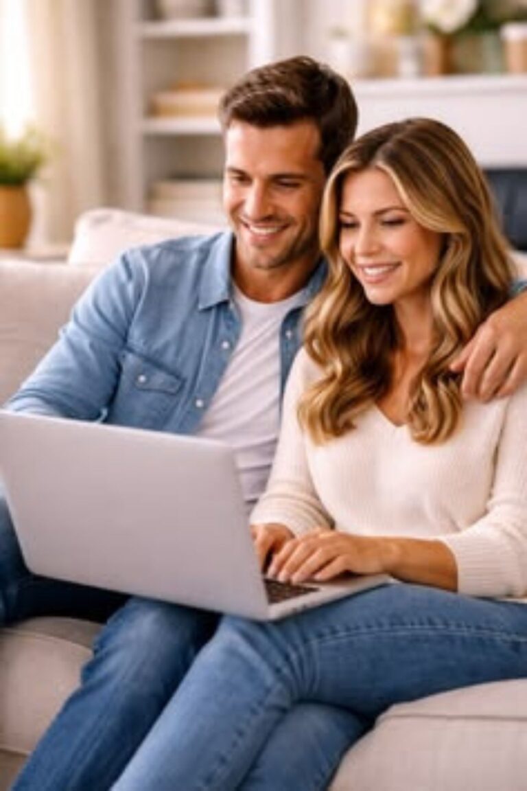 a happy couple confirming order
